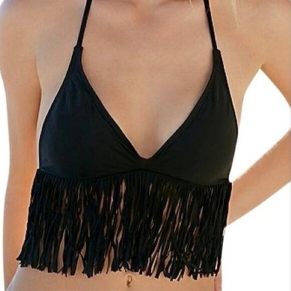 L*Space Audrey Black Fringe Halter Bikini Top - Picture 5 of 14